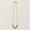 Gold Floral Pink & Green Crystal Necklace
